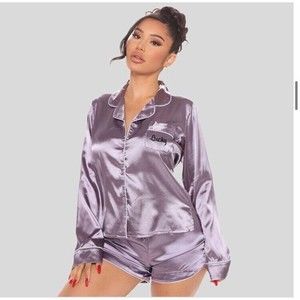 Lucky Brand Women's Satin Pajama Set Long Sleeve Button Front Sleepwear